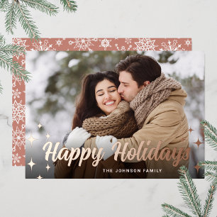 Sparkle Christmas PHOTO Greeting Rose Gold Foil Holiday Card