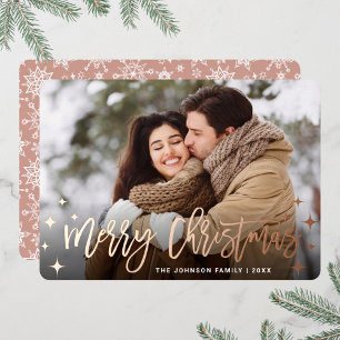 Sparkle Christmas PHOTO Greeting Rose Gold Foil Holiday Card