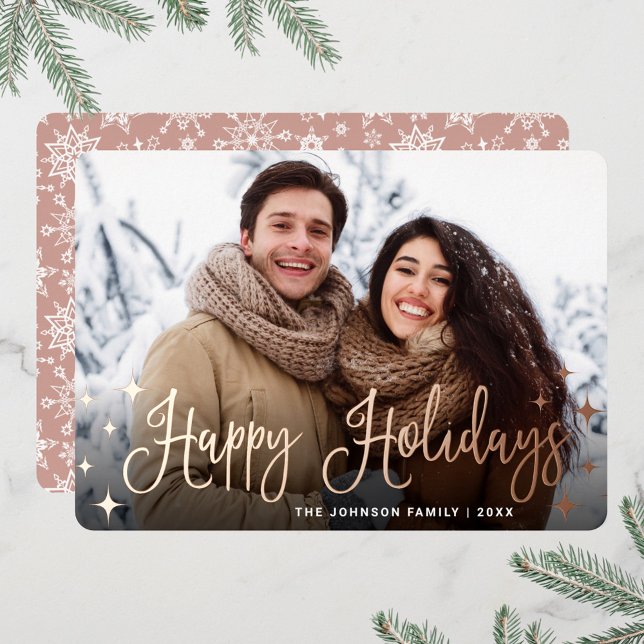 Sparkle Christmas PHOTO Greeting Rose Gold Foil Holiday Card (Creator Uploaded)