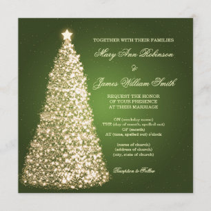 Sparkle Christmas Wedding Gold Green Invitation