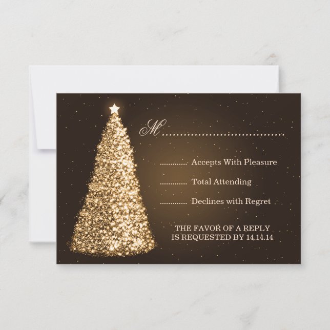 Sparkle Christmas Wedding RSVP Gold (Front)