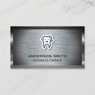 Sparkle Clean Tooth Icon   Metallic Brush Business Card