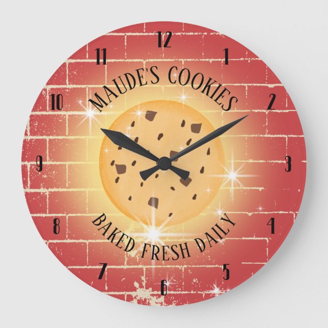 Sparkle cookie brick personalised baking kitchen large clock (Front)