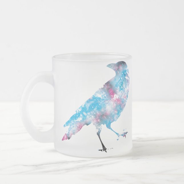 Sparkle Crow Frosted Glass Coffee Mug (Left)