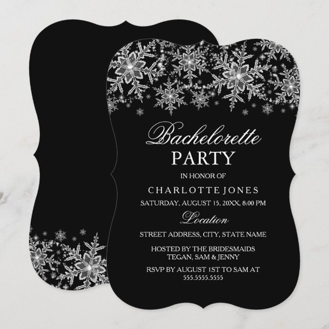 Sparkle Crystal Snowflake Bachelorette Party Invitation (Front/Back)
