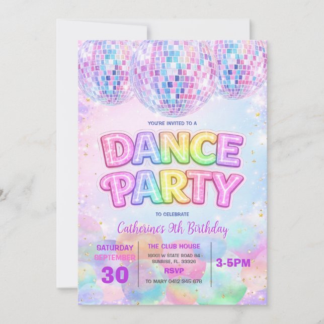 Sparkle Dance Disco Ball Birthday Party Invitation (Front)