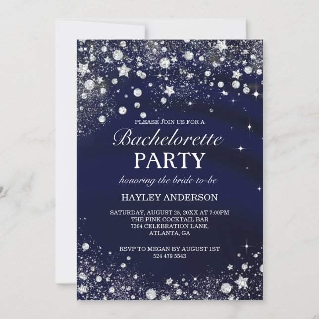 Sparkle Diamond Blue Bachelorette Party Invite (Front)