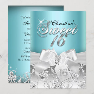 Sparkle Diamond Bow Blue Sweet 16 Invite
