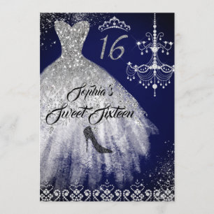 Sparkle Diamond Dress Navy Sweet 16 Invitation