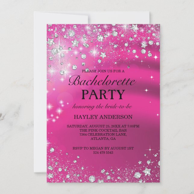Sparkle Diamond Pink Bachelorette Party Invitation (Front)