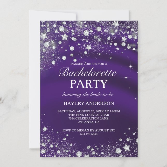 Sparkle Diamond Purple Bachelorette Party Invite (Front)