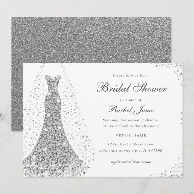 Sparkle Diamond Wedding Dress Bridal Shower  Invitation (Front/Back)