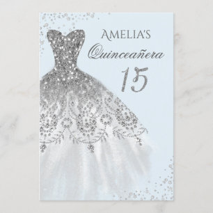Sparkle Dress Blue Silver Quinceanera Invitation