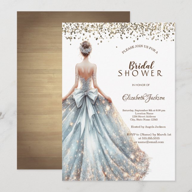 Sparkle Dress Girl Rustic Wood Invitation (Front/Back)