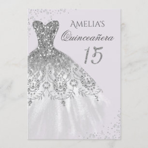 Sparkle Dress Purple Silver Quinceanera Invitation