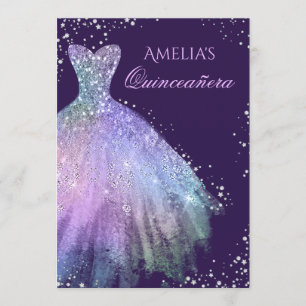Sparkle Dress Rainbow Quinceanera Invitation