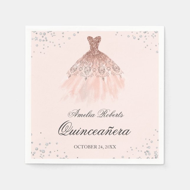 Sparkle Dress Rose Gold Quinceanera Napkin (Front)
