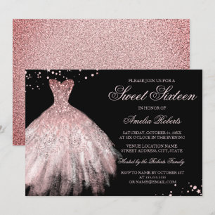 Sparkle Dress Rose Gold Sweet Sixteen Invitation