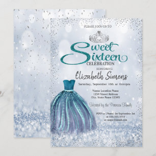 Sparkle Dress,Tiara Princess Bokeh Sweet 16 Invitation