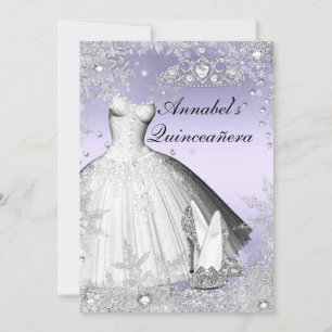 Sparkle Dress & Tiara Purple Quinceanera Invite