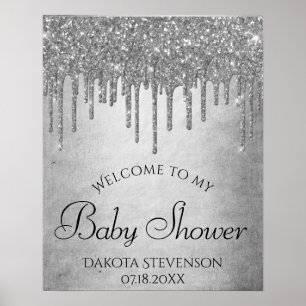 Sparkle Drip Baby Shower   Silver Diamond Icing Poster
