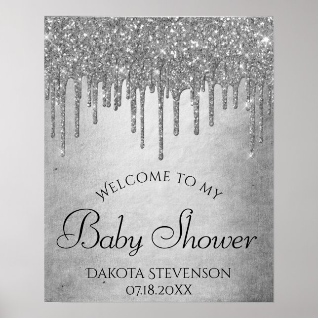 Sparkle Drip Baby Shower | Silver Diamond Icing Poster (Front)