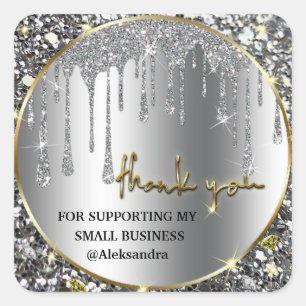 Sparkle drip thank you silver gold square sticker