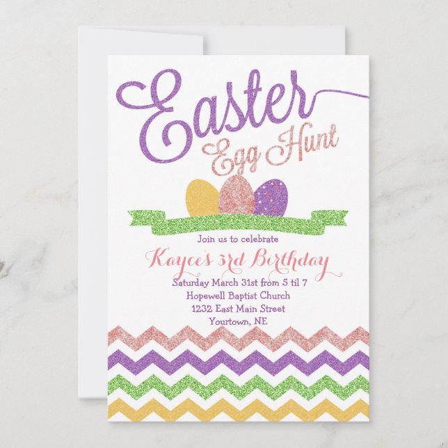 Sparkle Easter Egg Hunt birthday Invitation (Front)