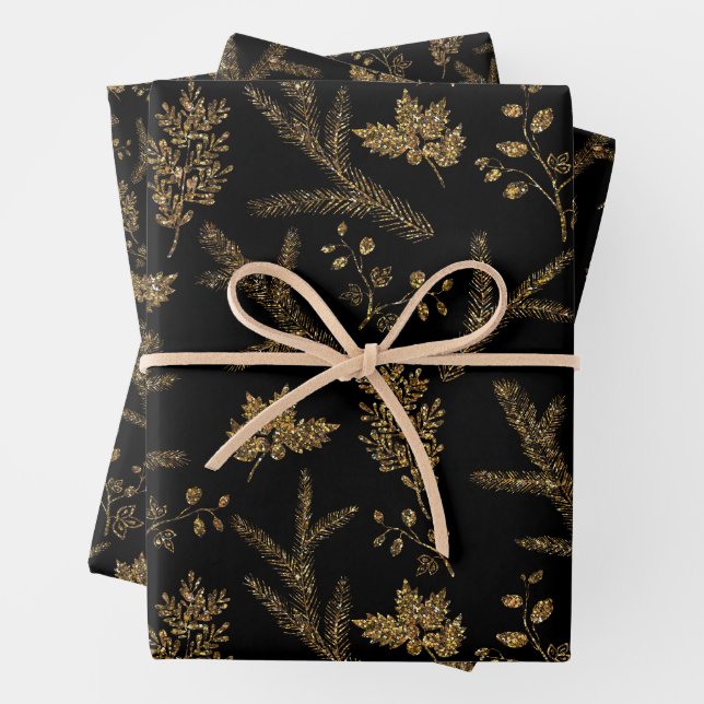 Sparkle Elegant Black Gold Holiday Luxury Vibe Wrapping Paper Sheet (In situ)