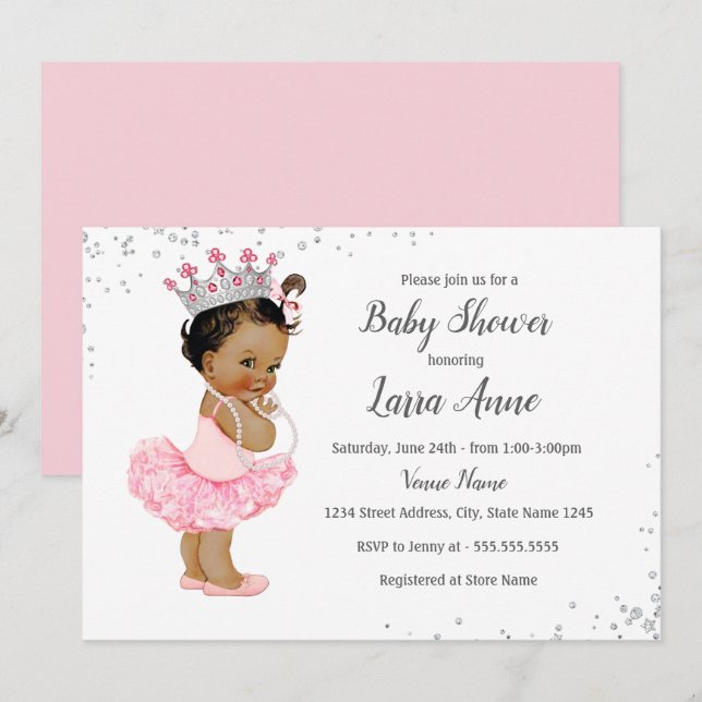 Sparkle Ethnic Princess Pink Baby Shower Invitation (Front/Back)