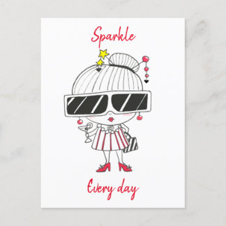Sparkle Every Day // Cool Chick Drawing Holiday Postcard