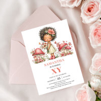 Sparkle Fairy 6th Birthday Pink Mushroom Invitatio