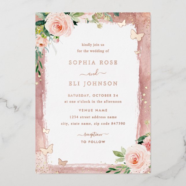 Sparkle Floral Blush Pink Real Rose Gold Wedding (Front)