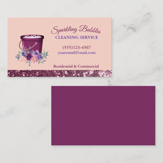 Sparkle Floral Bucket Cleaning Services Business Card (Front/Back)
