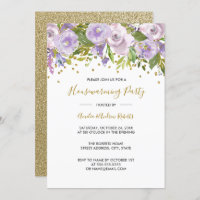 Sparkle Floral Purple Housewarming Party Invite