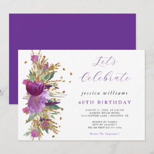 Sparkle Flowers Birthday Party Invitation