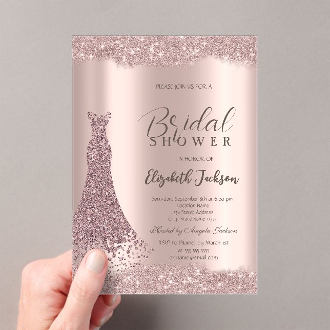 Sparkle Frame Rose Gold Dress Bridal Shower  Acrylic Invitations (Insitu (Handheld))