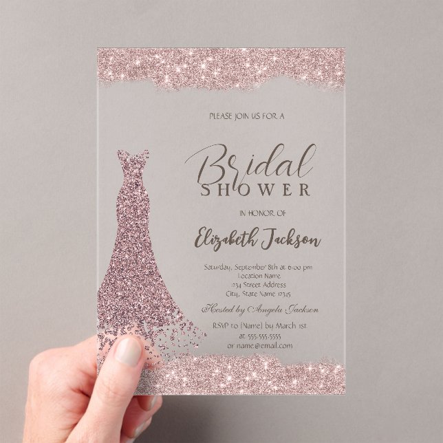 Sparkle Frame Rose Gold Dress Bridal Shower  Acrylic Invitations (Insitu (Handheld))
