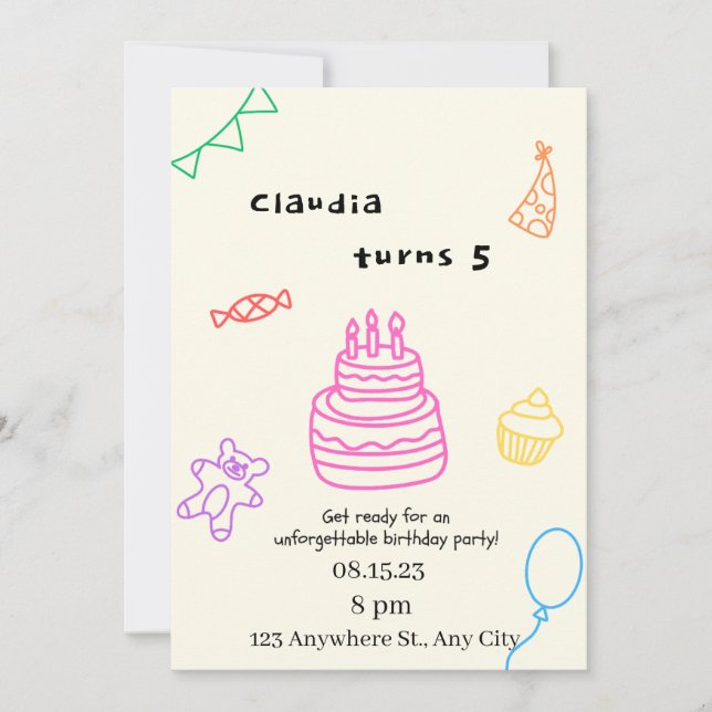  Sparkle & Fun 5th Birthday Invitation (Front)