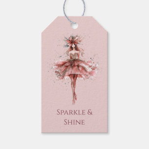 Sparkle Girl in Pink Rose Gold Dress Gift Tags
