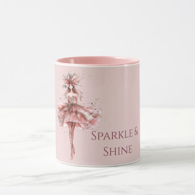 Sparkle Girl in Pink Rose Gold Dress Mug (Center)