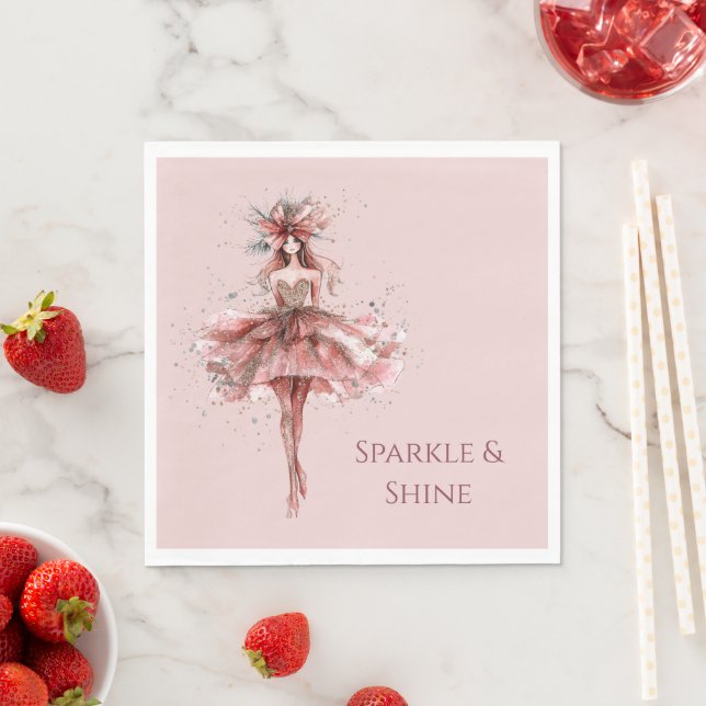 Sparkle Girl in Pink Rose Gold Dress Napkin (Insitu)