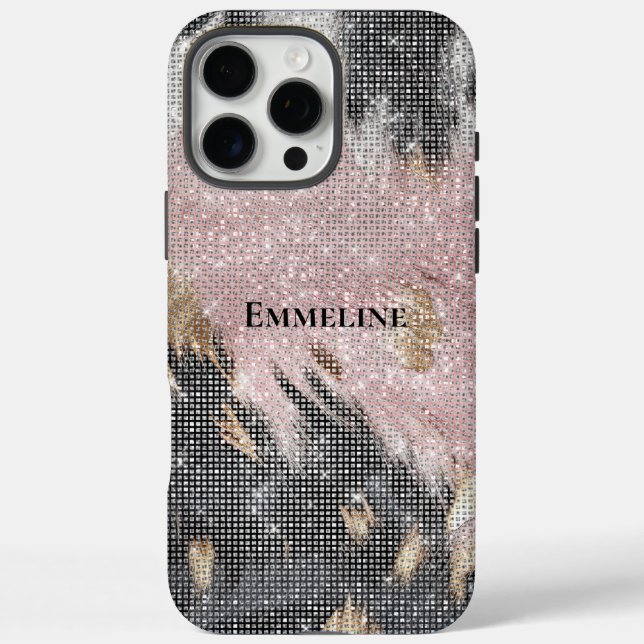 Sparkle Girly Pink Black Gold Cowgirl Cowhide Case-Mate iPhone Case (Back)