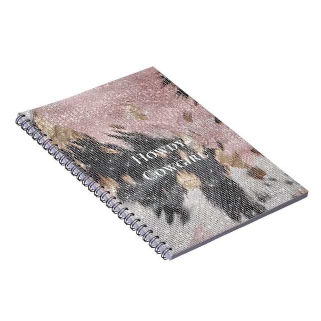 Sparkle Girly Pink Black Gold Cowgirl Cowhide Notebook (Right Side)