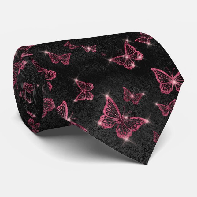 Sparkle Glam Burgundy Butterflies  Tie (Rolled)
