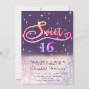 Sparkle Glam chic glitter script ombre Invitation