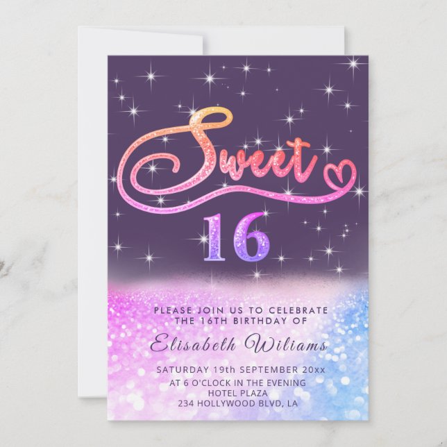 Sparkle Glam chic glitter script ombre  Invitation (Front)