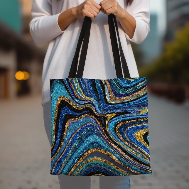 Sparkle Glam Glitter girly marble art blue Tote Bag (Creator Uploaded)