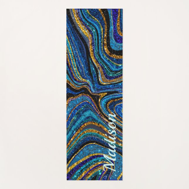 Sparkle Glam Glitter girly marble art blue Yoga Ma Mat (Front)