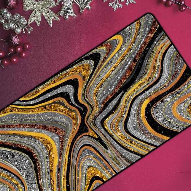 Sparkle Glam Glitter girly marble art grey gold Desk Mat (Creator Uploaded)